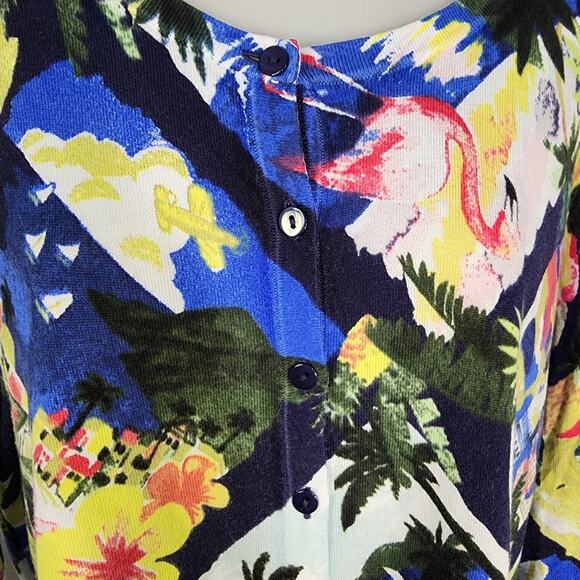 Talbots Womens Cardigan Sweater 0X Tropical Palm Flamingo Button Stretch Knit - Picture 7 of 9